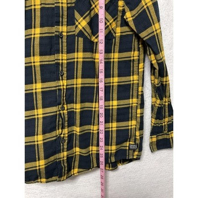 H&M Shirt Boys 14-15 Years Blue Yellow Plaid Flannel Button Up Long Sleeve