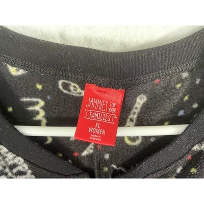 Jammies For Your Families Union Suit Women XL Black Happy New Year Fleece PJs