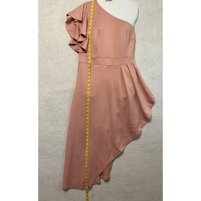 Dokotoo Dress Womens Large Pink One Shoulder Ruffle Asymmetrical Formal Gown