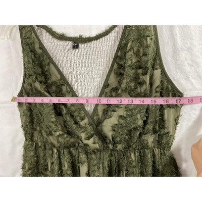 RWJ Dress Womens Large Green Floral Lace Maxi Sleeveless Smocked Fit Flare