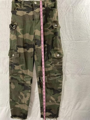 Rue21 Pants Juniors S Green Camouflage Cargo Twill Elastic Waist Raw Hem Army