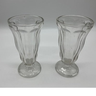 Sundae Glass Set 2 Clear Paneled Retro Soda Fountain Milkshake Cup
