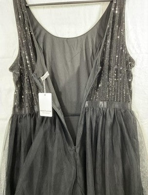 Berylove Dress Womens 3XL Black Sequin Tulle Scoop Neck Maxi Formal Gown NWT