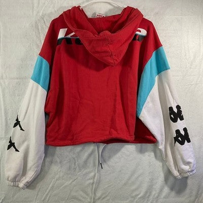Kappa Cropped Hoodie Womens Medium Red Colorblock Logo Streetwear Pullover