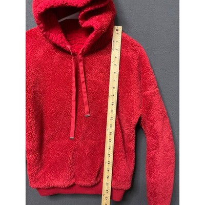 Plush Red Fleece Hoodie Sherpa Pullover Hoodie Jacket Warm Comfy Small ? READ