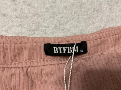 BTFBM Blouse Womens XL Pink Off Shoulder Ribbed Knit Cropped Stretch Top