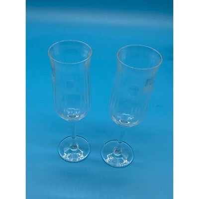 2 Ribbed Crystal Luigi Bormioli Champagne Flutes/Glasses W/stickers