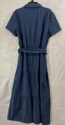 Lucky Brand Dress Womens Large Blue Shirt Midi Button Front Belted Tiered