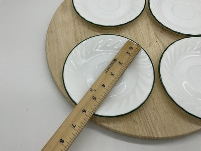 Corelle White Glass Saucers Set Of 4 Green Rim Round USA Kitchen Tableware