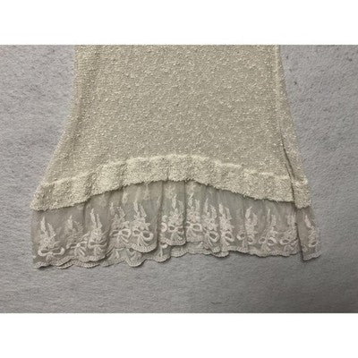Ethyl Sweater Tunic Womens Large White Sheer Knit Lace Hem Ruffle Boho Top Sheer