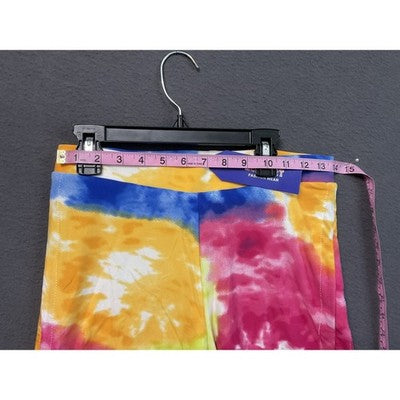 AQ Sport Shirt Shorts Set Womens Large Tie Dye Rainbow Crop Top Lounge Two Piece