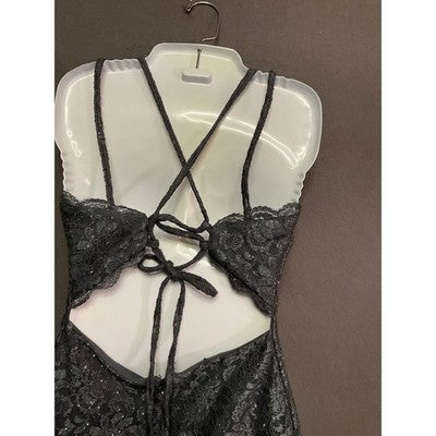Morgan & Co Formal Gray Glitter Lace Prom Gown SZ 1 Side Slit Lined