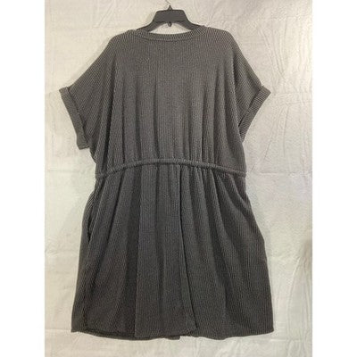 Maurices 24/7 Knit Dress Womens 2X Black Grey Striped Drawstring Waist Pockets