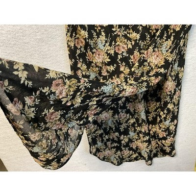 Cacique Dress Womens Small Black Floral Slip Nightgown Chemise Spaghetti Strap