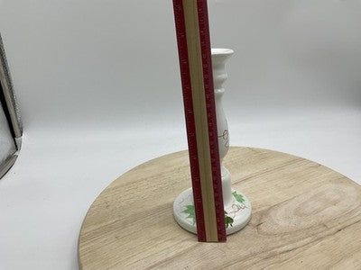 Hand Painted Ceramic Candlestick Holder Ivy Vine Green White Candle Holder
