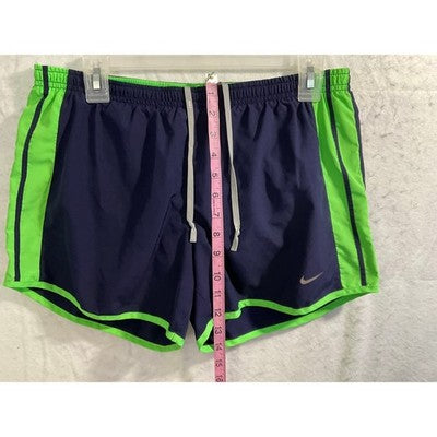 Nike Running Shorts Womens L Navy Blue Neon Green Dri-FIT Athletic Gym 548505