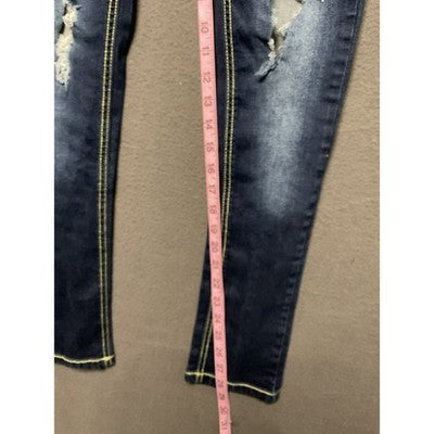Fil Jeans distressed ripped skinny jeans yellow stitch Y2K streetwear Size 5