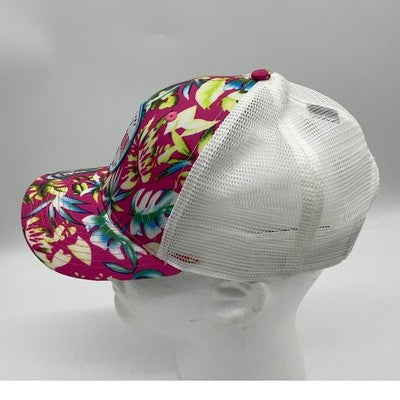 Pepperoni Grill Trucker Hat Unisex OSFM Pink Floral Tropical Mesh Snapback Cap