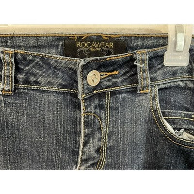 Rocawear Jeans Womens 11 Blue Skinny Mid Rise Embroidered Back Pocket Denim