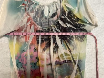 Maurices Blouse Women 2X Multicolor Floral Tropical Sheer Scoop Neck Top Chiffon