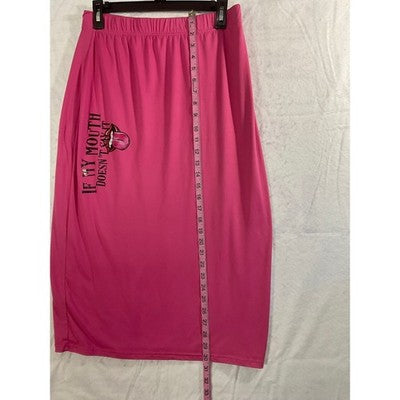 SHEIN Graphic Midi Skirt Womens XL Pink If My Mouth Doesnt Say It Bodycon Casual