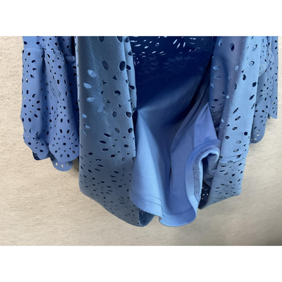 Jessica London Shirt Womens 30/32 Blue Eyelet Bell Sleeve Lined Blouse Top