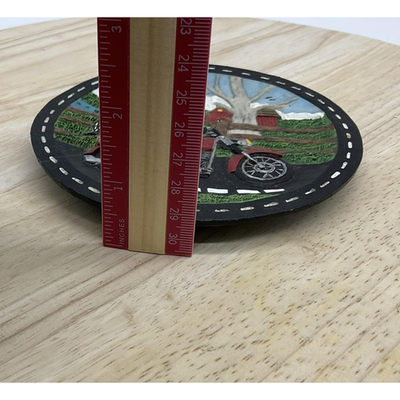 Biker Bears Motorcycle 3D Resin Round Decor Plaque Folk Art Country Barn Scene