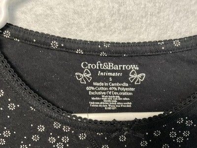 Croft & Barrow Intimates Shirt Womens Small Black Floral Long Sleeve Lace Trim