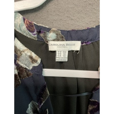 Carolina Belle Dress Womens 10 Velvet Floral Long Sleeve Lined Elegant