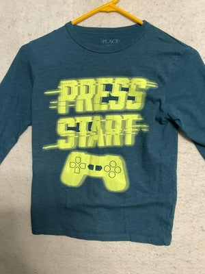 Place Shirt Boys 7/8 Blue Press Start Video Game Graphic Long Sleeve Tee