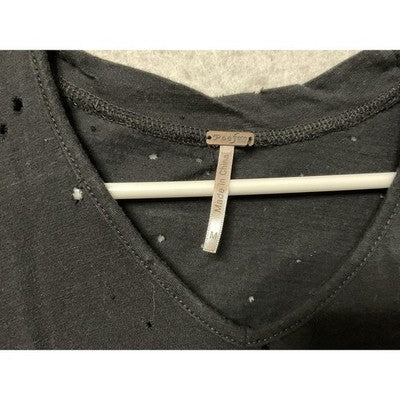 Poof Shirt Bodysuit Womens Medium Black Cold Shoulder Distressed Long Sleeve