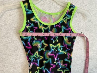 VGT Destira Leotard Girl L Multicolor Neon Stars Hearts Gymnastics One Piece USA