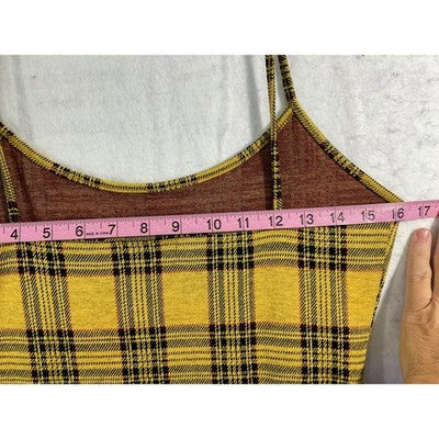 Popular 21 Plaid Mini Dress Womens L Yellow Black Bodycon 90s Style ST8008-CT