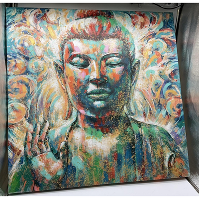 Colorful Buddha Canvas Print Wall Art Textured Abstract Gallery Wrapped Large