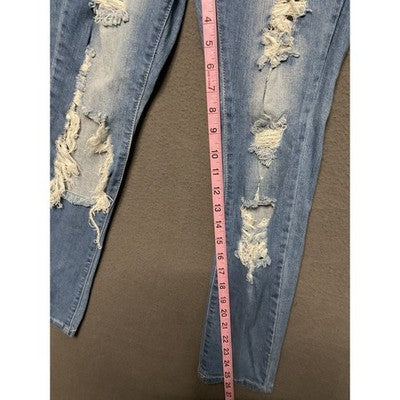 V.I.P. Jeans Juniors 3 Light Wash Shredded Skinny Stretch Distressed