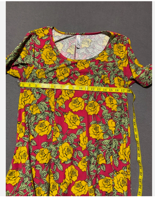 LuLaRoe Shirt Womens Small Pink Yellow Floral Tunic Short Sleeve Top Stretch