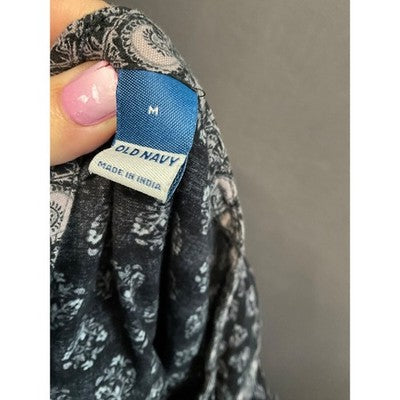 Old Navy Women's M Peasant Dress w/ Pockets Black White Floral Print Long Sleeve