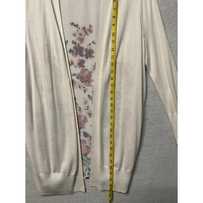 Croft & Barrow Cardigan Womens Large White Floral Back Lightweight Open Front