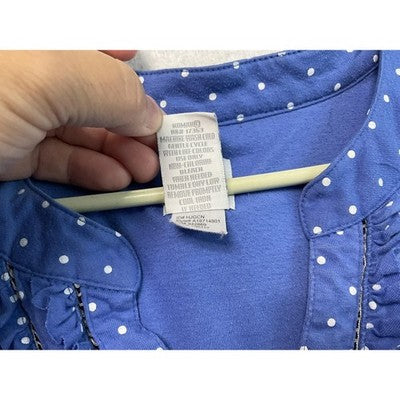 Cira Shirt Womens Extra Large Blue Polka Dot Ruffle Henley Short Sleeve Casual