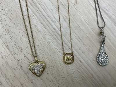 Lot 3 Mixed Brand Necklaces Gold Tone Heart Cross MK Teardrop Womens Jewelry