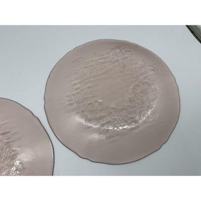Vintage Pink Pressed Glass Luncheon Plates Set Of 2 Floral Art Deco Tableware