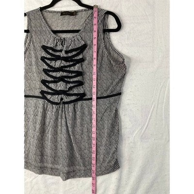 The Limited Blouse Womens XL Black White Striped Ruffle Front Peplum Sleeveless