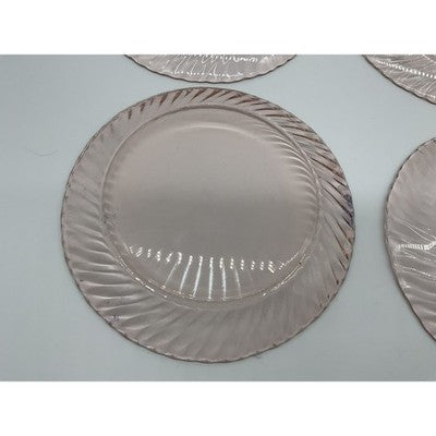 Pink Pressed Glass Dinner Plates Set Of 4 Swirl Pattern Retro Round Tableware