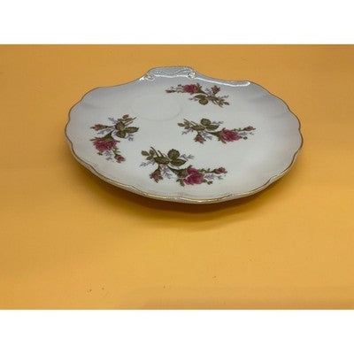 Vintage Rose Pattern Snack Plate 7.5" Gold Trim Scalloped Edge