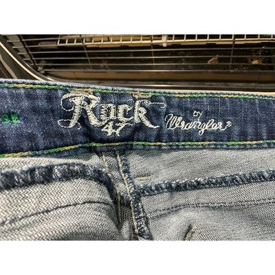 Rock 47 by Wrangler Bootcut Jeans Women 28x32 Dark Wash Rhinestone Western Denim