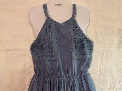 Altar'd State Dress Womens Medium Blue Crochet Halter Maxi Boho Sundress Wedding