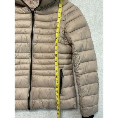 Love Tree Jacket Womens Small Beige Ultra Light Packable Hooded Puffer Zip Up