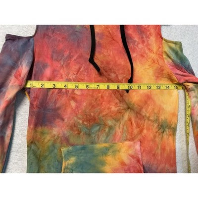 Love Hoodie Tunic Womens Medium Multicolor Tie Dye Cold Shoulder Kangaroo Pocket