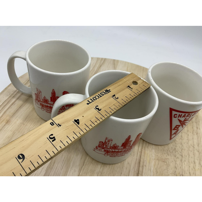 Charlotte NC Ceramic Coffee Mugs Lot of 3 Diner Style Red Graphic WBA Skyline