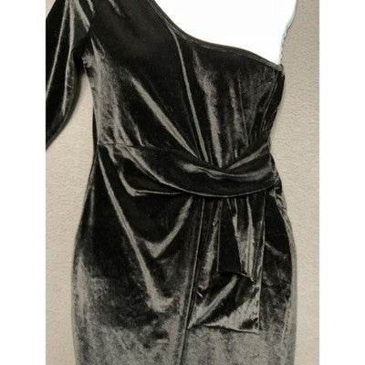 One Shoulder Black Velvet Dress Size  Med Faux Wrap Bodycon Cocktail Gown